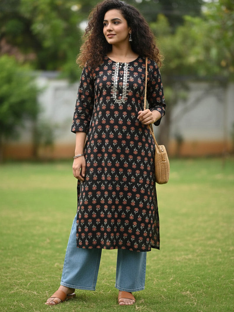 Varanga Mint Ditsy Floral Lace kurta set