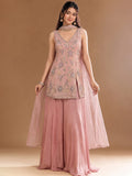 Women's Embroidered Shimmer Short Kurta With Palazzo And Dupatta
