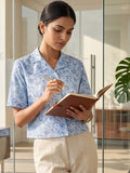 Blue Coloured Short Sleeves Shirt Collar Top