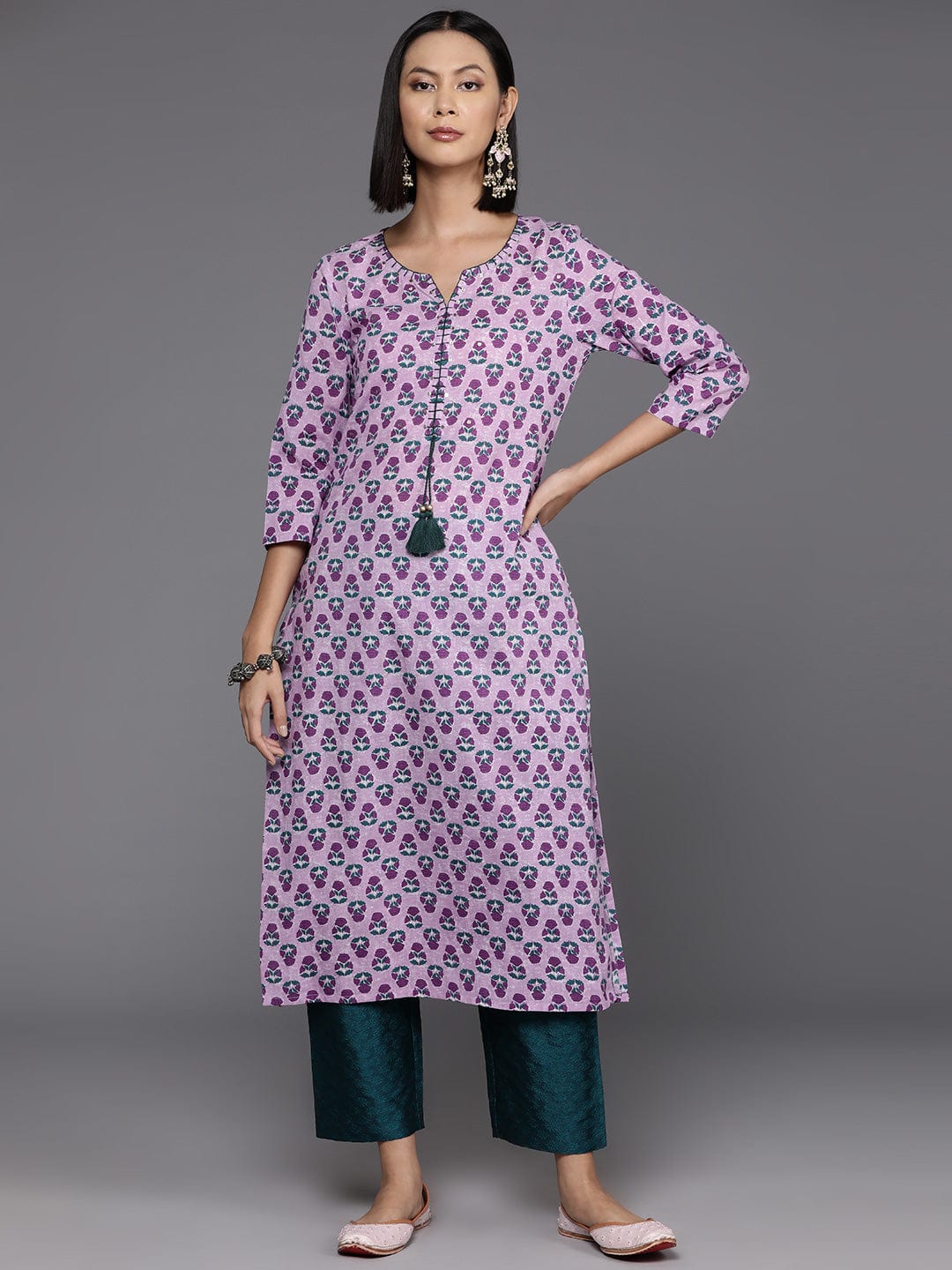 Varanga Women Ethnic Motifs Printed Sequinned Cotton Kurta