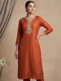 Kurta Set With Intricate Zari Embroidery And Ankle-Length Trousers And An Embroidered Dupatta