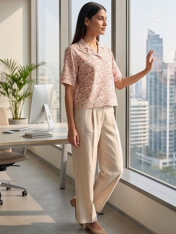 White Coloured Short Sleeves Shirt Collar Top