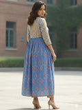 Classic ikat print Aliya-cut kurta in blue and white, teamed with regular-fit ankle-length trousers.