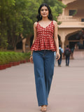 Ethnic Print Strap Sleeve Babydoll Top