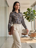 Brown Coloured Slim Collar Long Sleeves Abstract Shirt