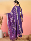 kurta set featuring a bead-embellished yoke, solid ankle-length trousers, and a brocade dupatta