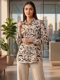 Cream Coloured Slim Collar Long Sleeves Geometric Shirt