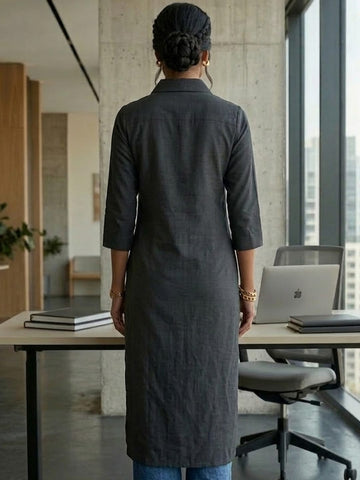 Button-Down Black Kurta