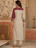 Maroon And Beige Colorblocked Kurta Set For Womens