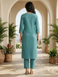 Women Floral Embroidered Teal Blue Straight Kurta Set