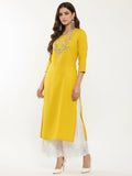 Varanga Women Mustard Yellow Floral Yoke Embroidered Straight Kurta