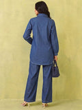 Soft Denim Co-Ord Set With Elegant Floral Embroidery