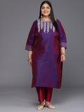 varanga plus size floral yoke design zari detailed purple jacquard kurta