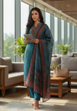 Varanga Women Patola Printed, Teal & Beige Mandrin Collar ,Straight Kurta With Solid Bottom And Printed Dupatta