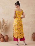 Varanga Mustard And Pink Printed Strap Kurta