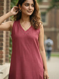 Varanga Sleeveless Solid Kurta with V-Neck and Subtle Floral Embroidery