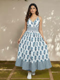 Smocked Tiered Midi in Blue Floral