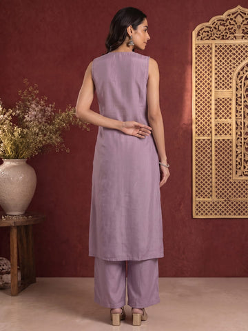 Varanga Women Ethnic Motifs Embroidered Regular Thread Work Silk Georgette Kurta with Palazzos