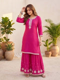 Varanga Women Zari Embroidered Yoke Kurta With Sharara And Dupatta