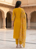 Women's Mustard Yellow Embroidered Kurta Set With Floral Printed Dupatta