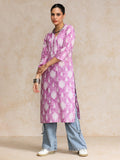 Varanga Women Lavender 3/4Th Sleeve, V Neck Collared Kurta.