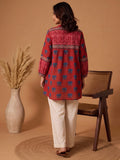 Women Rust Chevron & Lotus Flared Top Pure Cotton Regular Flared Crop A-Line Mandarin Collar