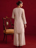 Embroidered Chanderi Kurta Set With Palazzo And Matching Dupatta