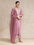Varanga Women Mauve Zari Yoke Design Chanderi Silk Kurta with Trousers & Dupatta