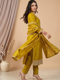 Kurta With Intricate Zari-Embroidered Yoke With Trousers And Zari-Accented Dupatta