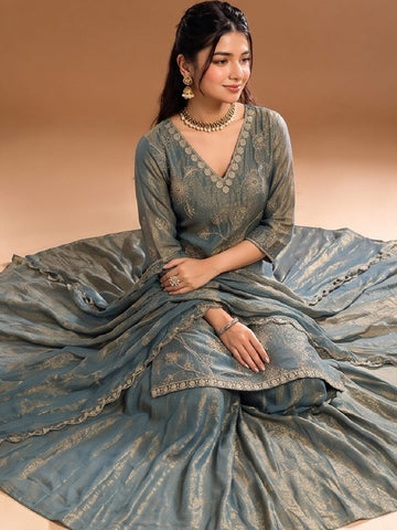 Embroidered Shimmer Kurta Set With Dupatta