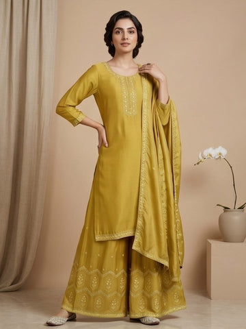 Varanga Women-Bead Work Kurta With Sharara And Dupatta