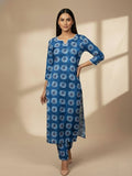 Cobalt Blue Kurta Set in tie dye flowers