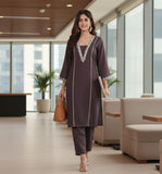 Zari Embroidered Violet Flared Sleeve Kurta with Trouser