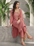Varanga Women Mauve Straight Kurta With Tonal  Ottom & Dupatta