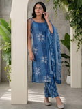 Abstract Cotton Sleeveless Kurta Set With Dupatta
