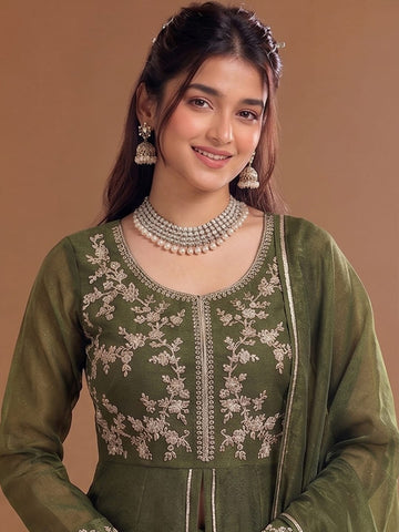 Varanga Green Embroidered Palazzos With Dupatta | Poly Georgette | Festive