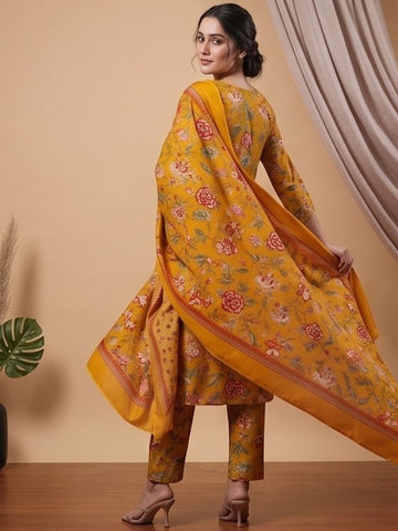 Varanga Women Ethnic Mustard Kurta Set With Dupatta