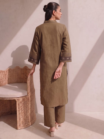 Mocha Crema Embroidered Women'S Kurta Set