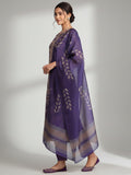 Varanga Women Purple Floral Printed Straight Kurta With Trousers And Printed Dupatta.