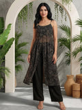 Midnight Bandhani High-Slit Kurta & Palazzo Set with front high slit cut