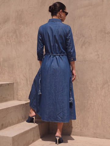 Denim Shirt Dress with Floral Applique work