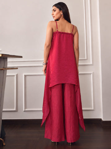 Varanga Women Layered Silk Crepe Kurta with Palazzos