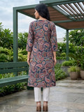 Varanga Women Paisely Printed Sequin Embroidered V Neck Kurta
