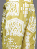 Varanga Women Lime Green Ikat Printed V-Neck Short Kurta With Culotte Bottom