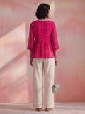 Women's Pink Bandhani Print Peplum Top With V-Neck And Gota Work Detailing