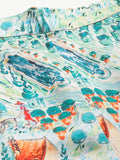 Varanga Women Teal Abstract Printed V-Neck Angrakha Style Top With Printed Flared Bottom