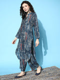 KSUT Blue Dyed Regular Bandhani Kurta with Trousers