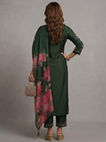Varanga Women Floral Heavy Thread Embroidered Schffili Hem Kurta With Trouser & Dupatta