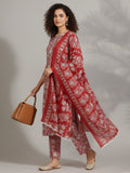 Varanga Women Ethnic Floral Printed Kurta With Trouser & Dupatta