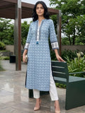 Blue Breeze Block-Print pure cotton Kurta